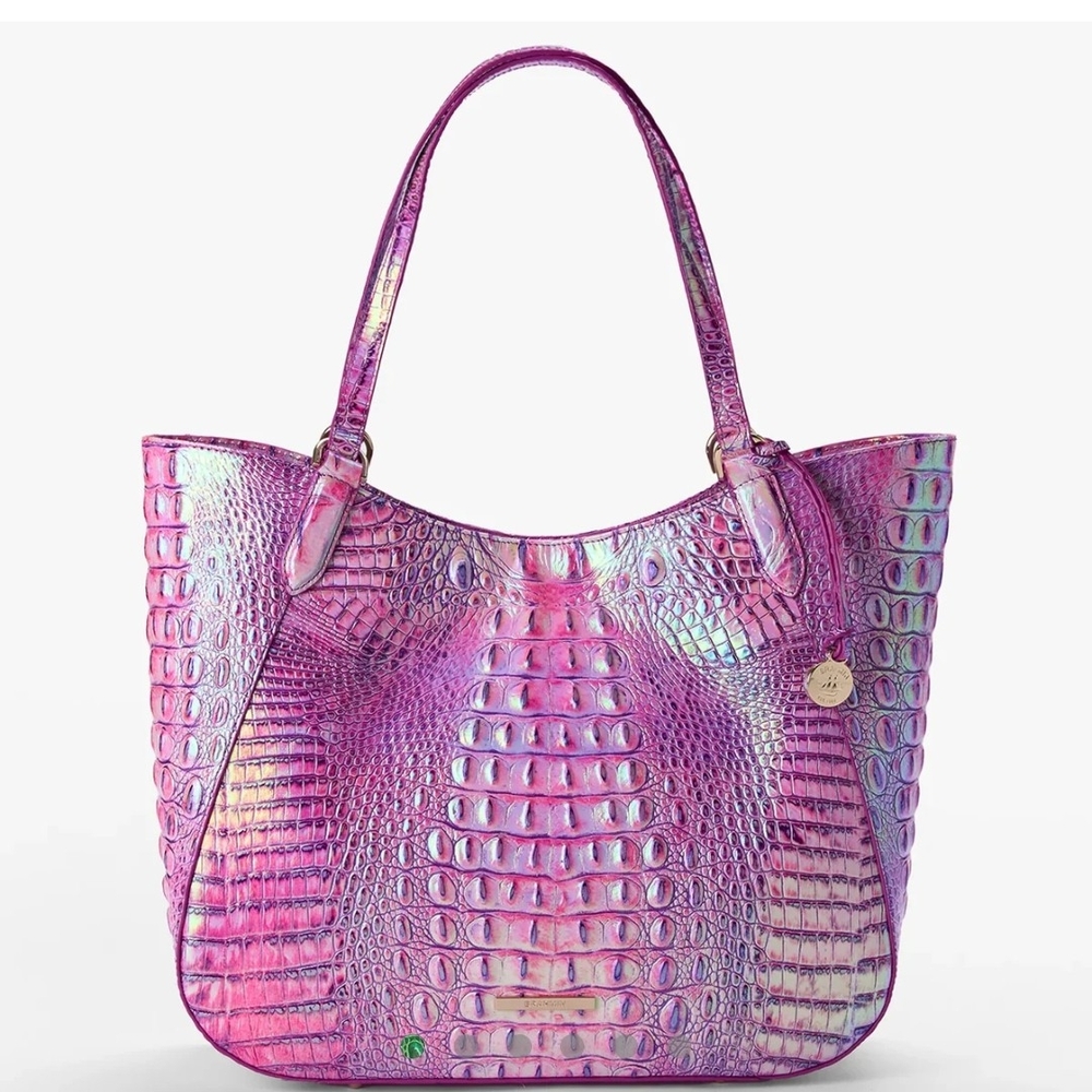 NWT, Brahmin ALIZA Iridescent Purple Crocodile Embossed Tote